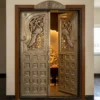 Handmade metal peacock carving temple double door