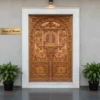 Traditional wooden carved front door for luxury home entrance