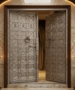 Handmade silver filigree work temple door with filigree detailing