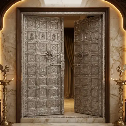 Handmade silver filigree work temple door with filigree detailing
