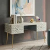 Bone inlay Moroccan design console table and desk in modern living room with decor items