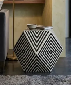 Black & White Bone Inlay Side Table in modern living room