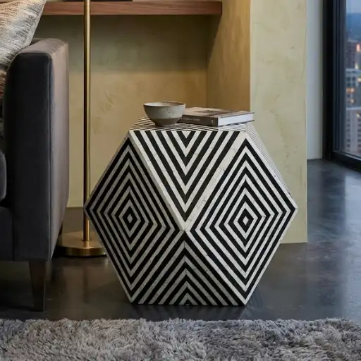 Black & White Bone Inlay Side Table in modern living room
