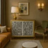 Bone Inlay & Brass Cladding Cabinet Placed in luxurious living room with furnished
