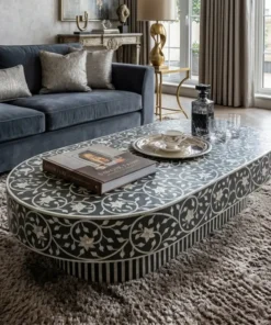 Grey Mother of Pearl design offers handcrafted beauty and a refined look in luxury living room.