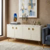 Bone Inlay Scandinavian White Solid Wood Sideboard in modern living room