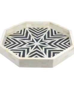 Black and white bone inlay decorative serving tray