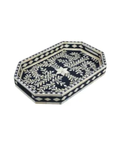 Handmade blue bone inlay floral coffee serving tray
