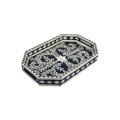Handmade blue bone inlay floral coffee serving tray