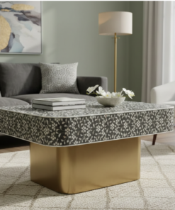 Luxurious Mother of Pearl Inlay Unique Floral Pattern With Brass Metal Base in modern living room furnished