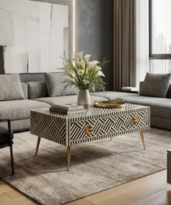 Bone Inlay Scandinavian Coffee Table With Storage