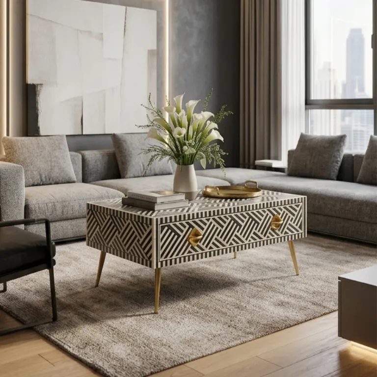 Bone Inlay Scandinavian Coffee Table With Storage