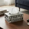Handmade black bone inlay floral tissue box with decorative inlay pattern