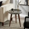 Handmade black bone inlay tray side table with decorative inlay design
