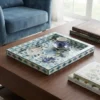 Handmade blue bone inlay serving kitchen tray with decorative floral design