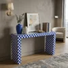 Bone Inlay Chess Design Console table placed in suite room with decor items