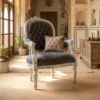 Handmade French style German silver royal chair with carved metalwork in royal haveli interior