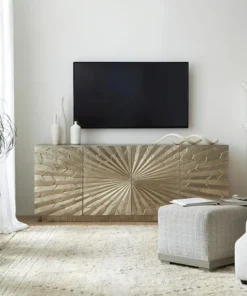 German Silver TV Cabinet in modern living room with wall LED tv