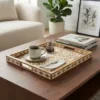 Handmade wood inlay floral serving tray with intricate decorative pattern