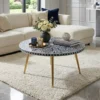Navy blue Mother of Pearl inlay round floral coffee table with handmade decorative design