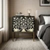 Bone Inlay Floral Design Embossed Bedside Table