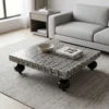 Black Bone Inlay Geometrical Design Pattern Sauté Shape Coffee Table in modern living with Grey Coffee Table