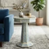 Beautiful Handmade Blue Bone Inlay Floral Pattern Pedestal Side Table in modern living room