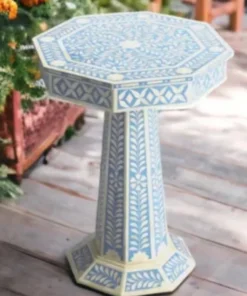 Beautiful Handmade Bone Inlay Floral Pattern Pedestal Side Table