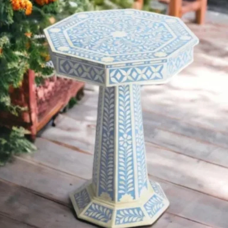 Beautiful Handmade Bone Inlay Floral Pattern Pedestal Side Table