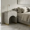 Handmade grey bone inlay 1 drawer floral bedside table in modern bedroom