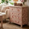 Rose Pink Bone Inlay Chest of 5 Drawers