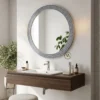 Navy Blue Bone Inlay Diamond Design Wall Mirror in Modern Vanity Room with Items