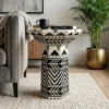 Black and White Bone Inlay Hexagon Shape Decorative Side Table in modern living room