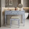 Navy Blue Bone Inlay Console Table With Stool in modern vanity room