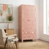 Pink Bone Inlay 2 Door Almirah placed in living room with sofa and wall decor
