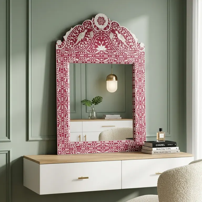 Handmade Bone Inlay Parrot Design wall Mirror