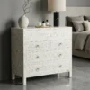 Handcrafted white mother of pearl 4 drawer dresser with mirror designed for luxury bedrooms