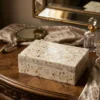 White mother of pearl inlay floral jewelry storage box in dressing table