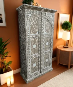 Exquisite mother of pearl inlay cupboard in elegant room setting