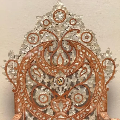 Hand-carved Maharaja Chair backrest with fine mother of pearl detailing