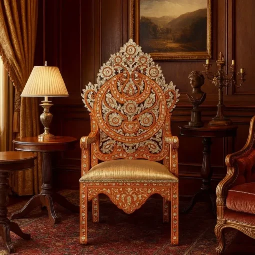 Crown Royal Throne Chair placed in vintage-style royal room setting