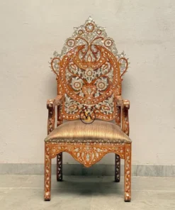 Front view of handcrafted Maharaja Chair with luxurious velvet seat