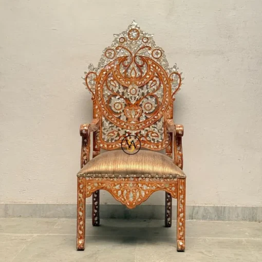 Front view of handcrafted Maharaja Chair with luxurious velvet seat