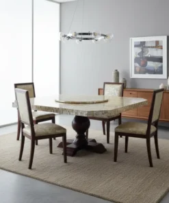 Luxury Mother of Pearl Dinner Table With Susan – Golden Dining Table Set for 4 Placed in Modern Dining Room