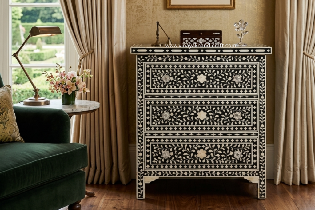 black bone inlay furniture floral design