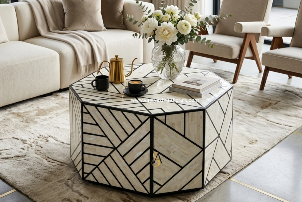bone inlay coffee table furniture in luxury living room