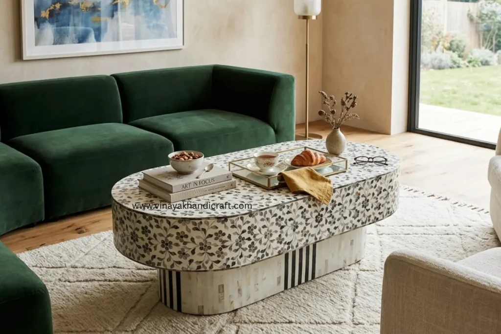 mother of pearl furniture coffee table in modern luxury home