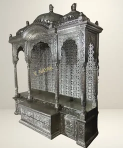 White metal pooja mandir right side angle view