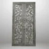 German Silver Carved Double Door with floral and bird carvings handcrafted on teak wood luxury temple door