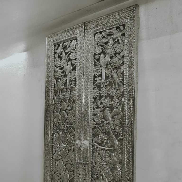 german-silver-carved-double-door-right-side-view Traditional Temple Door with German silver floral carving
